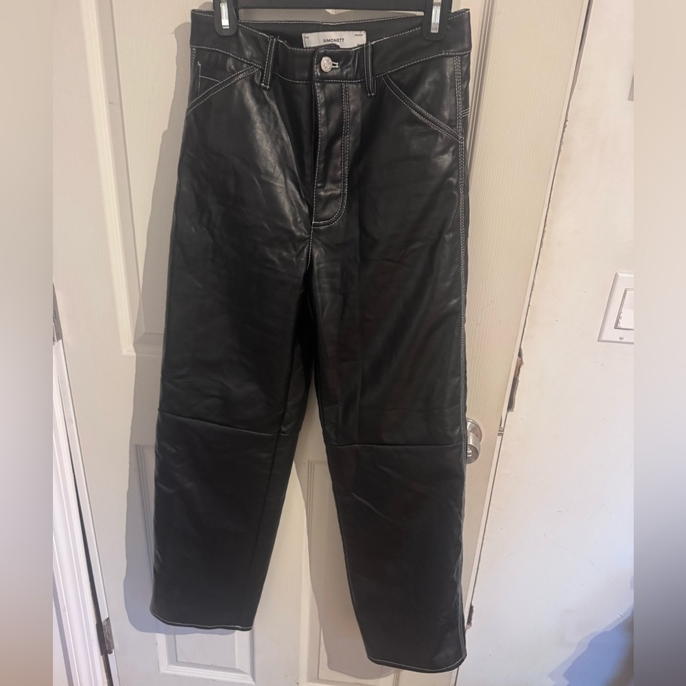 Simonett Kika High Waisted Vegan Leather Pants in Black Medium - Picture 3 of 14